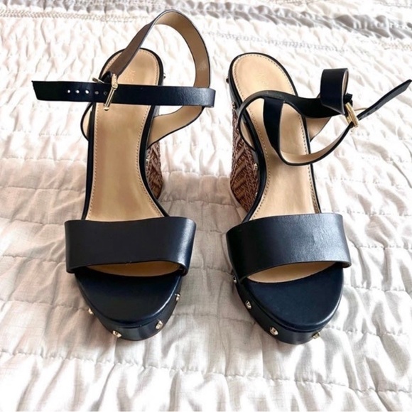 Micheal Kors Navy Blue Ankle Strap Wedge - Picture 1 of 8